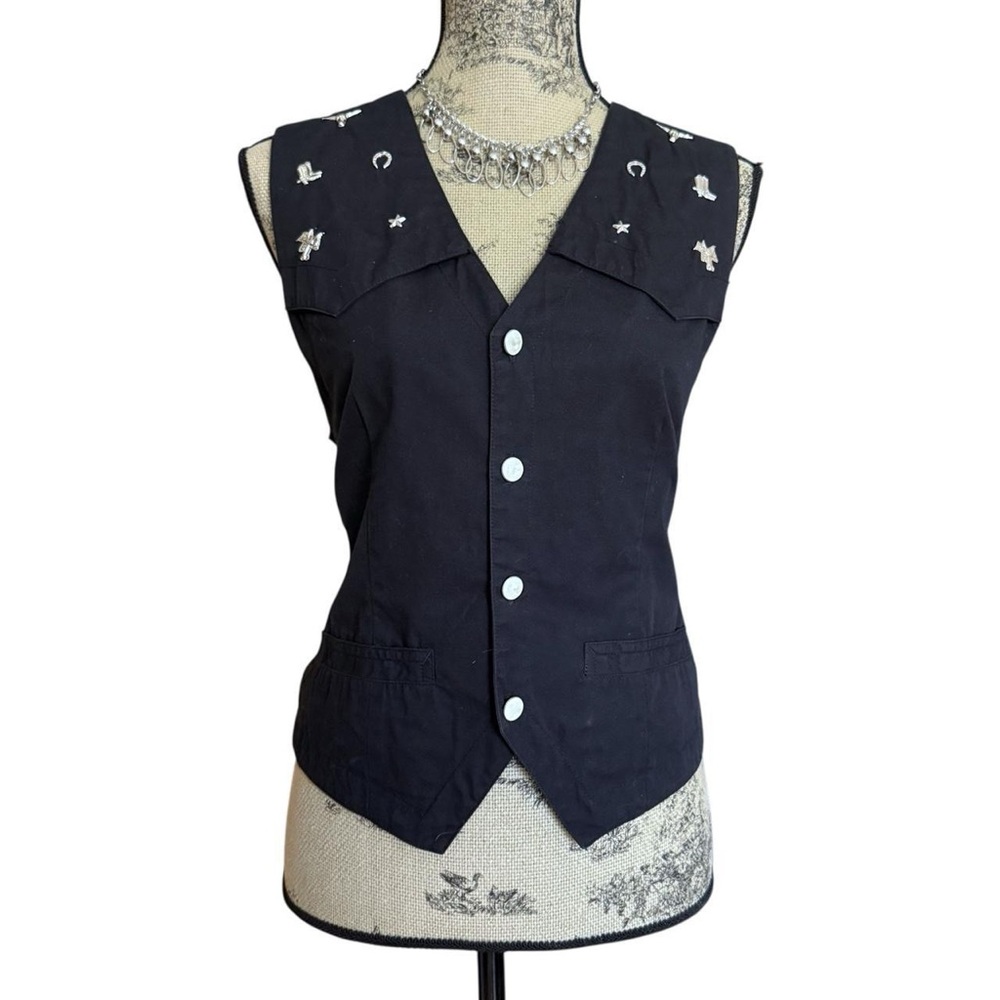 Vintage 90s Black Western Vest with Silver Details Size 8